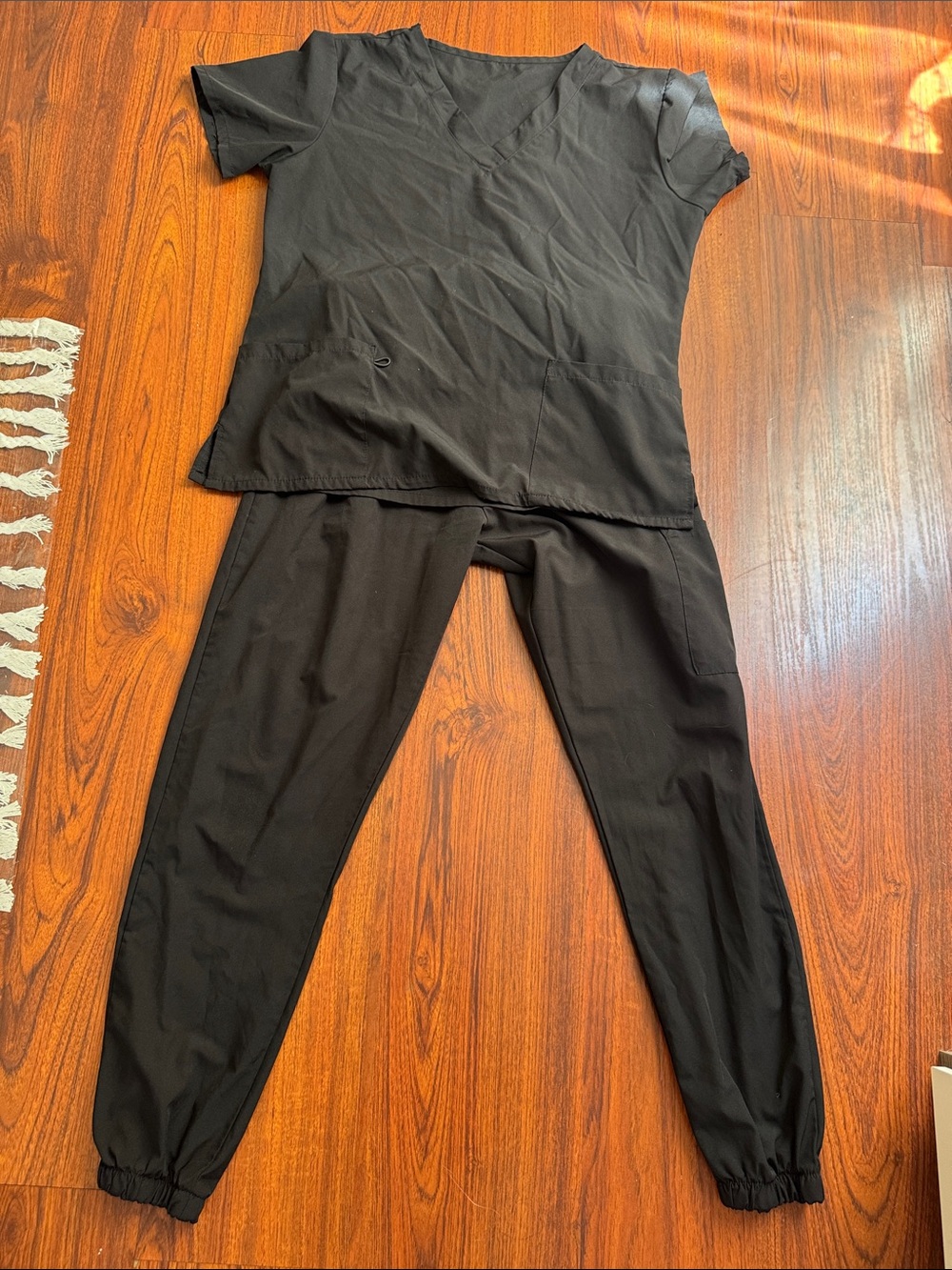 Classic Black Medical Scrub Set - Top & Jogger Pants